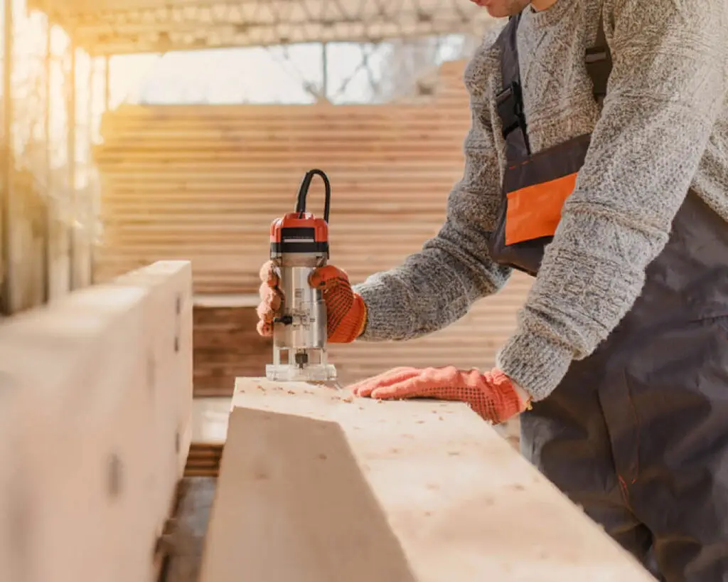 A length of wood being cut to size